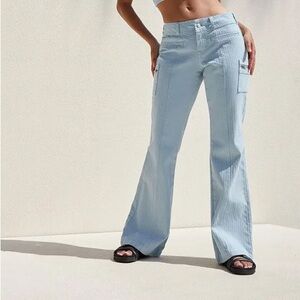 Blue Flared Ribbed Pants